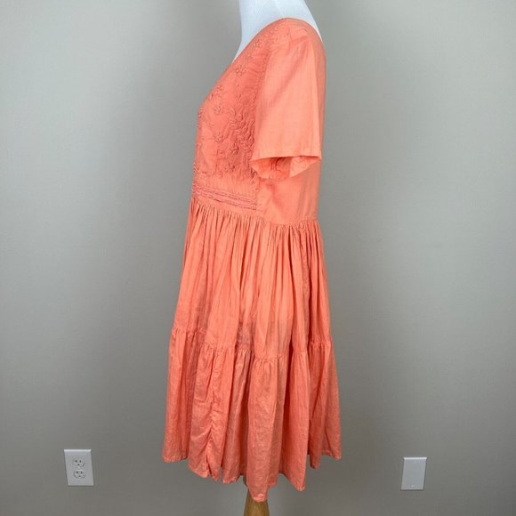 Fads Dress Medium Orange Crinkle‎ Embroidered Short Sleeve A-Line Mini Summer - Picture 8 of 10